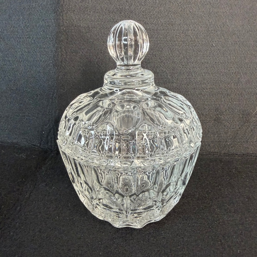Vintage Fairmont Lead Crystal Candy Dish Thumbprint Pattern Lidded Trinket Jar